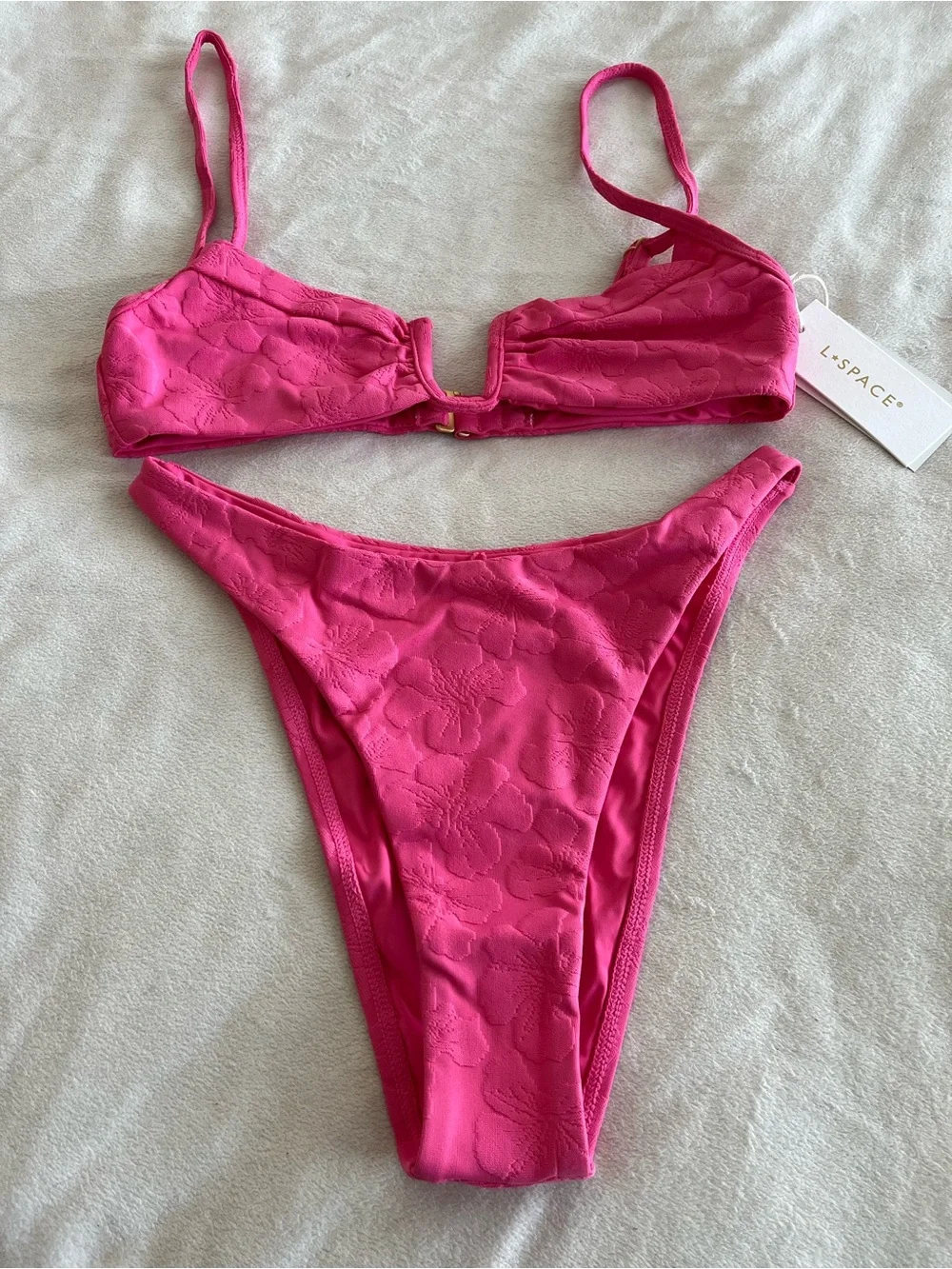 L*Space Bikini Set Peyton Top & Leilani Bottom Small Pink Floral Swim Resortwear